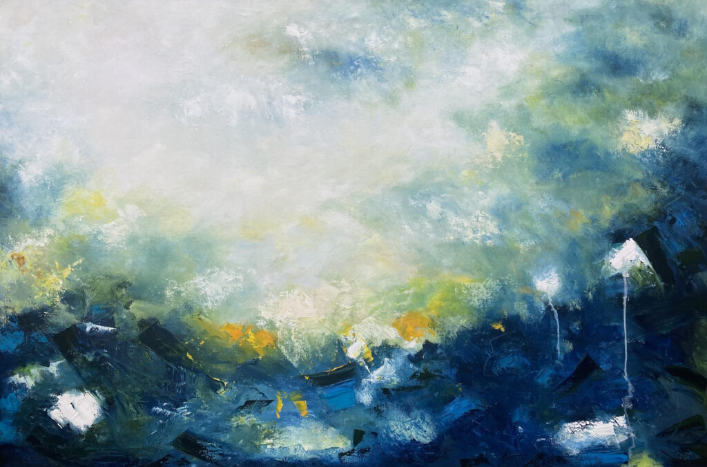 Wild blue yellow water abstract oil painting